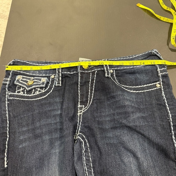 True Religion Dark Wash Bedazzled World Tour Joey Super T Low Rise Jeans - Picture 7 of 10